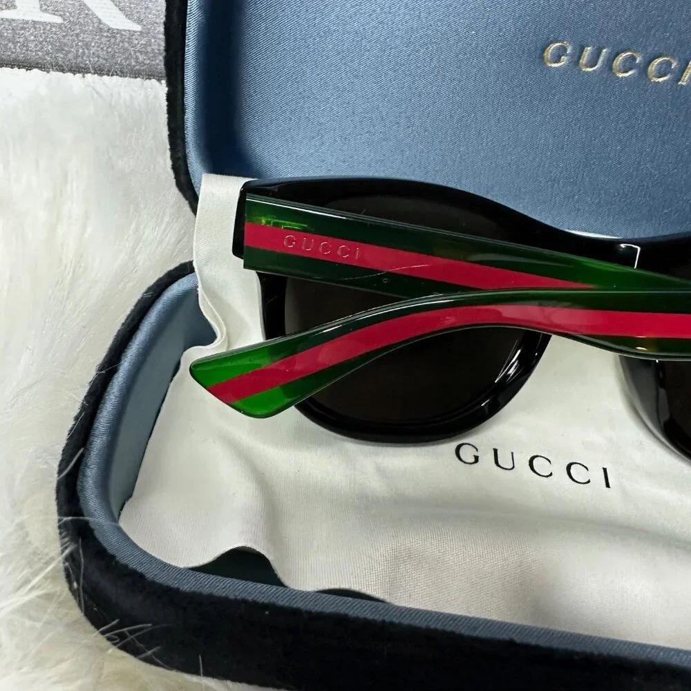 ❌SOLD❌New Gucci GG0003SN 006 52 - Black/Green Sunglasses - Picture 10 of 13